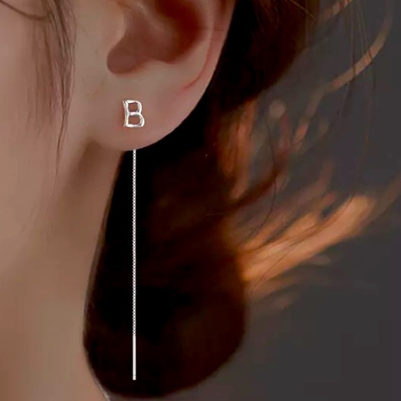 NEW First Initial Name Letter Dangle Drop Silver Tassel Earrings Set 925 Plated - Picture 16 of 16